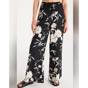 NEW Z Supply Lightweight Women’s Black Floral Wide Leg Palazzo Pants Size Small